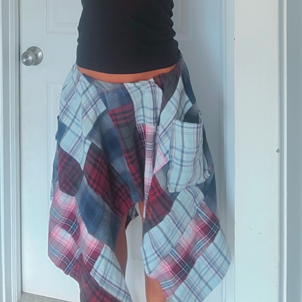 Blue and Red Asymmetrical Bubble Skirt